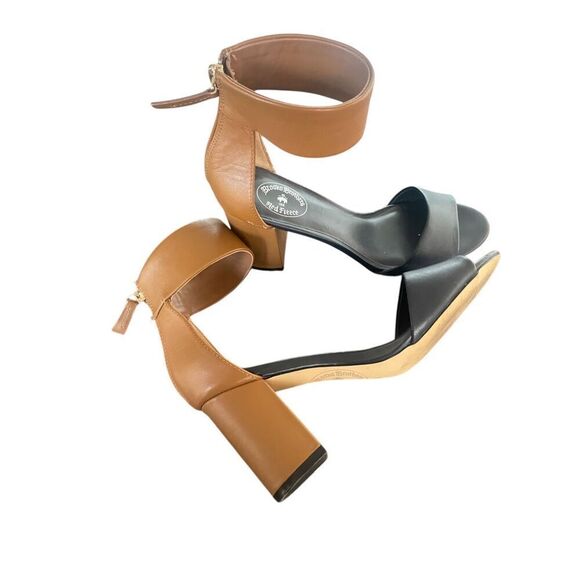 Brooks Brothers Color Block Stacked Heel Sandals Navy Blue Tan Size 8 - Picture 6 of 10